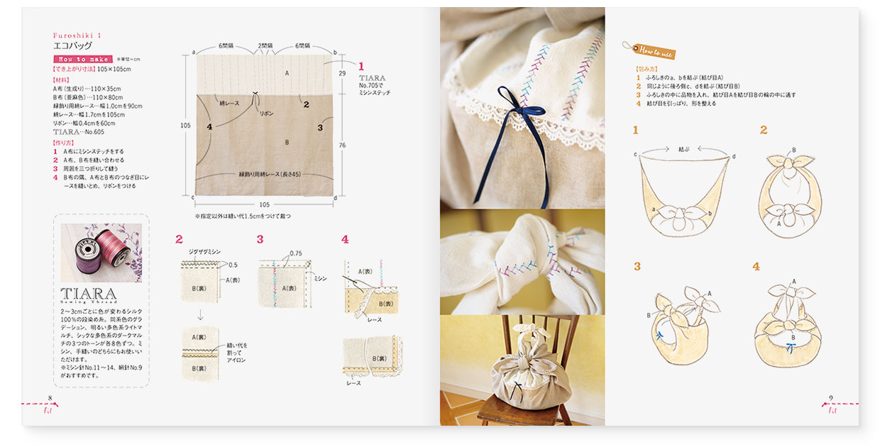 冊子｜手作りレシピ『fil vol.35』 フジックス｜page-08-09｜リネンのナチュラルふろしき：エコバッグの作り方