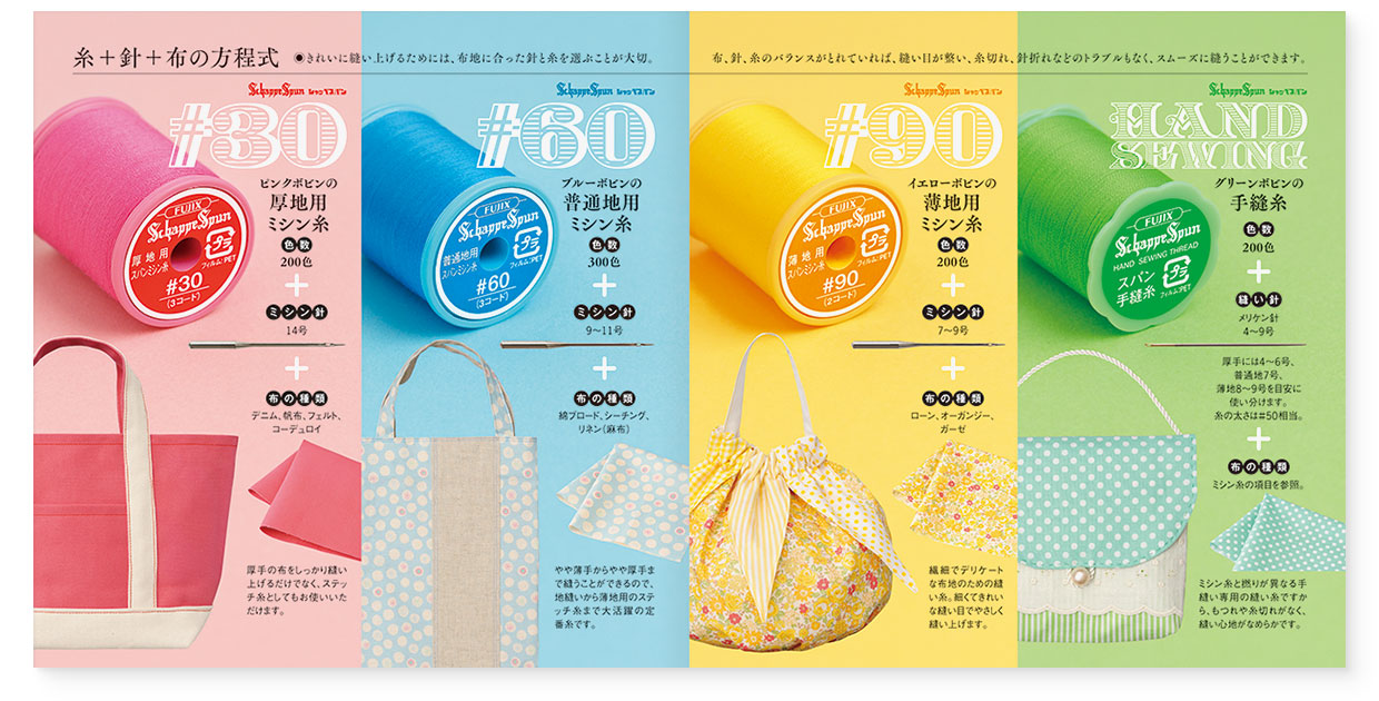 冊子｜手作りレシピ『fil vol.40』 フジックス｜page-06-07｜シャッペスパン：糸＋針＋布の方程式