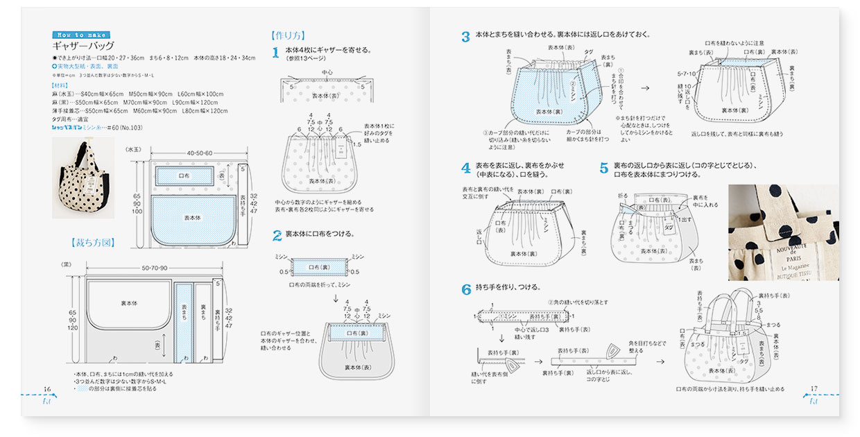 冊子｜手作りレシピ『fil vol.40』 フジックス｜page-16-17｜ギャザーバッグ：作り方