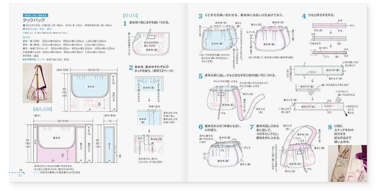 冊子｜手作りレシピ『fil vol.40』 フジックス｜page-18-19｜タックバッグ：作り方