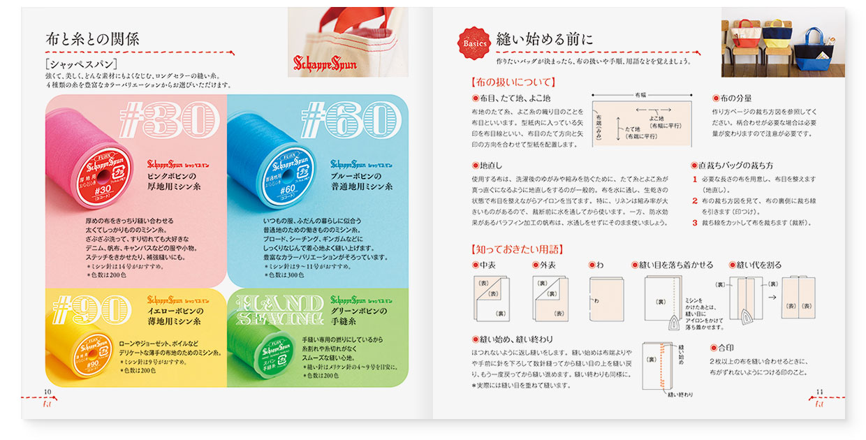 冊子｜手作りレシピ『fil vol.41』 フジックス｜page-10-11｜布と糸の関係／縫い始める前に