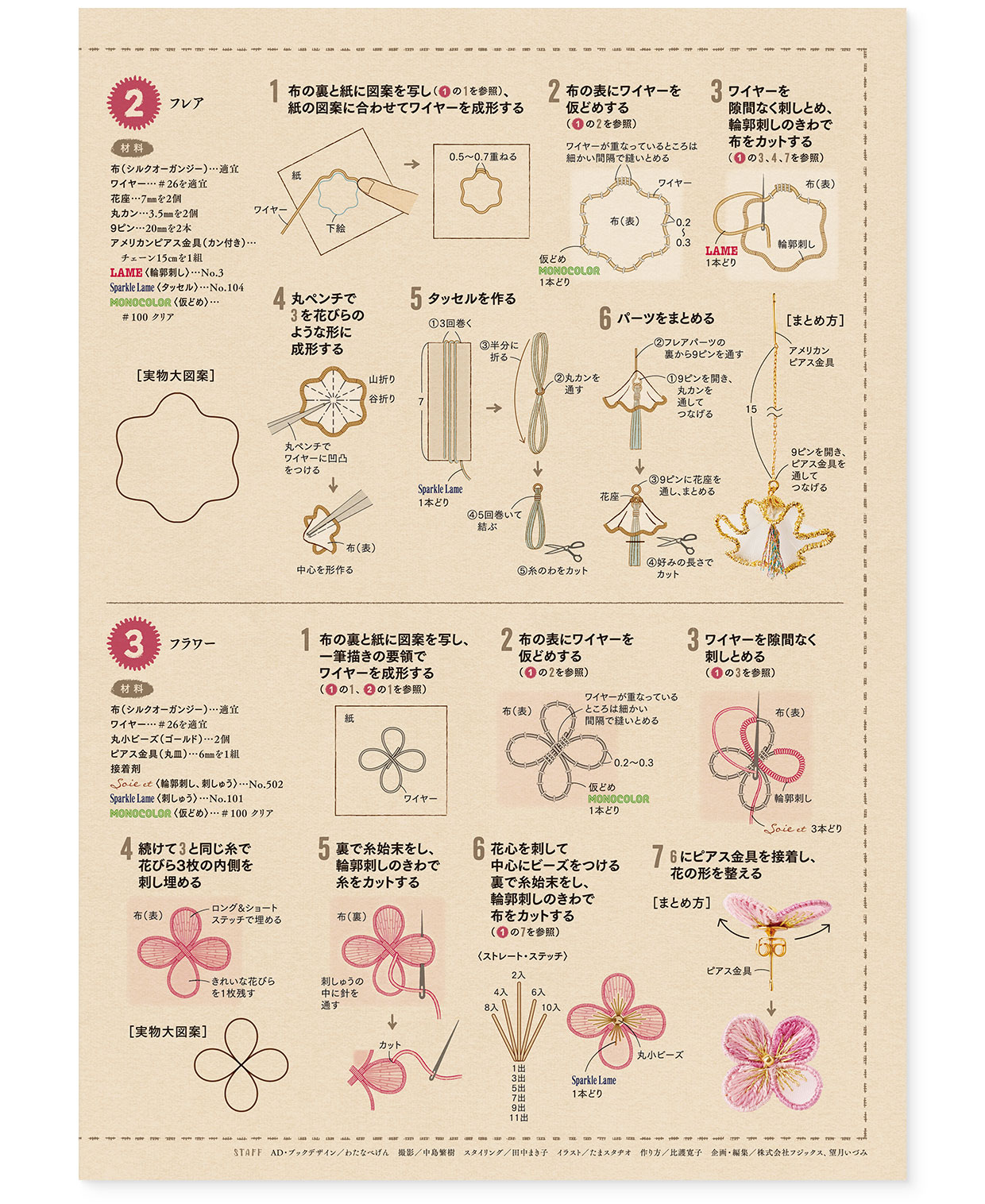 冊子|手作りレシピ『itoto 2020』フジックス|中面|page-03 冊子|手作りレシピ『itoto 2020』フジックス|中面|page-03|シアー感のあるオーガンジー刺しゅうのピアス(フレア、フラワー):作り方